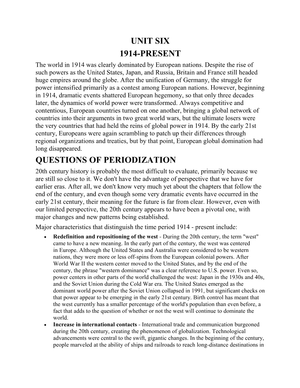 Questions of Periodization