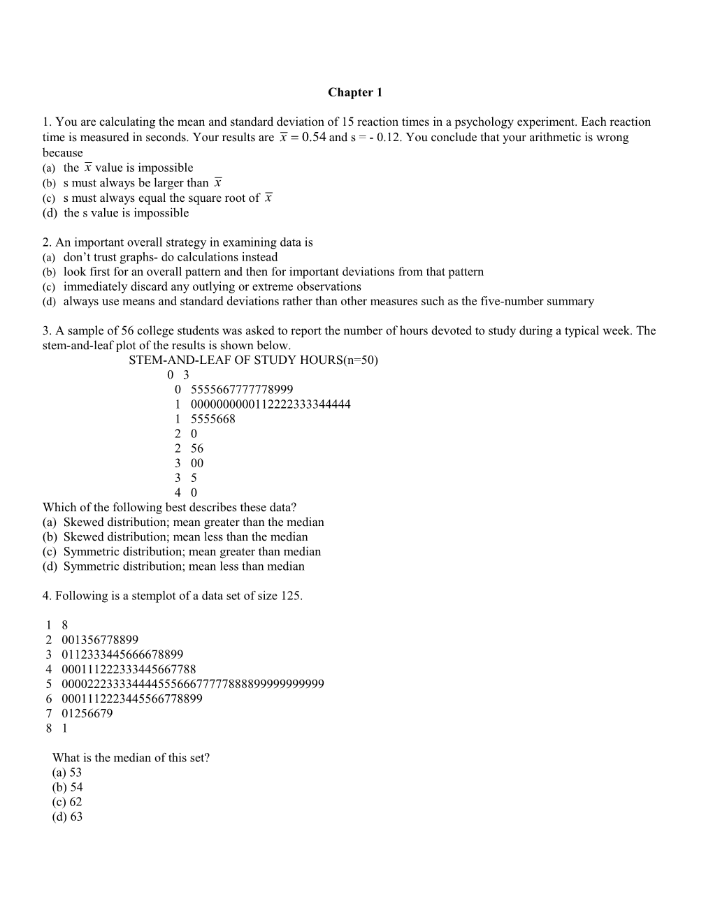 1. You Are Calculating the Mean and Standard Deviation of 15 Reaction Times in a Psychology