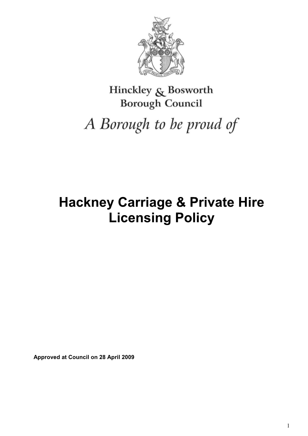Hackney Carriage & Private Hire Licensing Policy