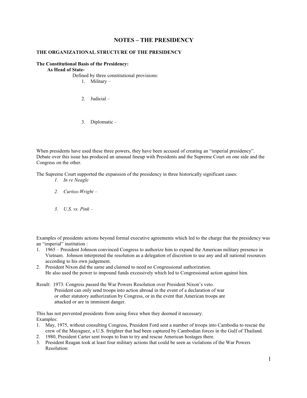 The Organizational Structure of the Presidency