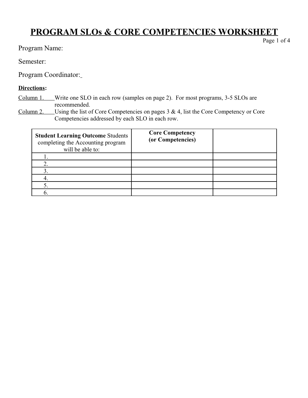 Core Competencies Checklist