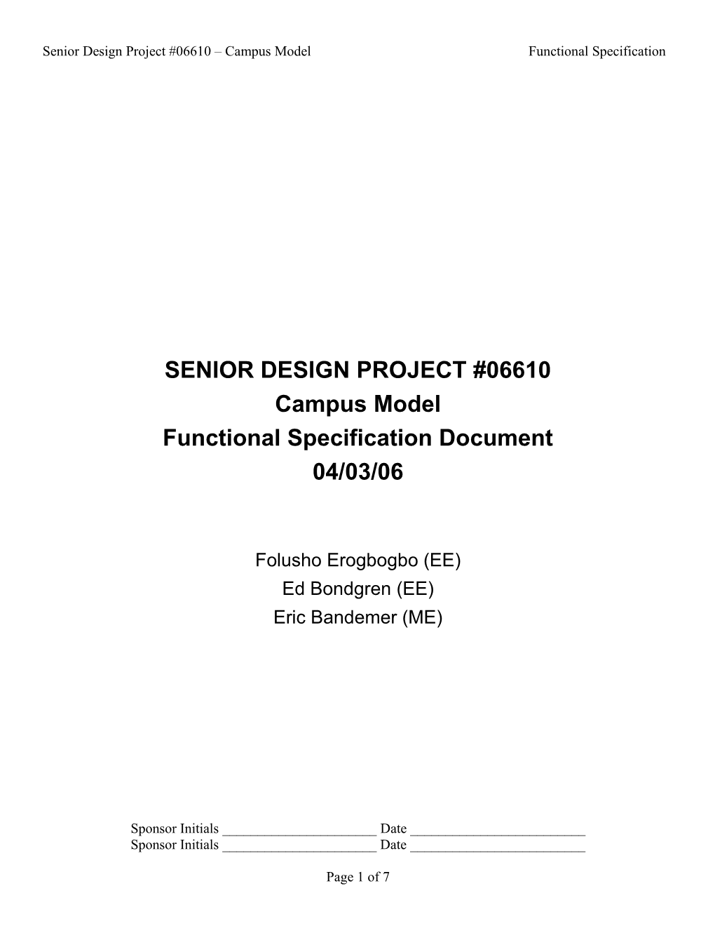 Functional Specification for RIT Campus Model