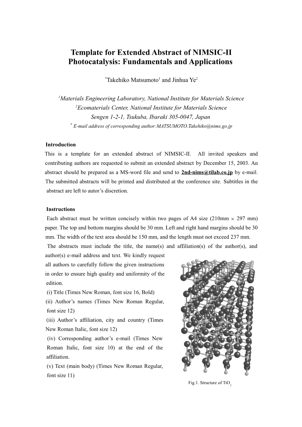 Instructions for Extended Abstract of NIMSIC-II