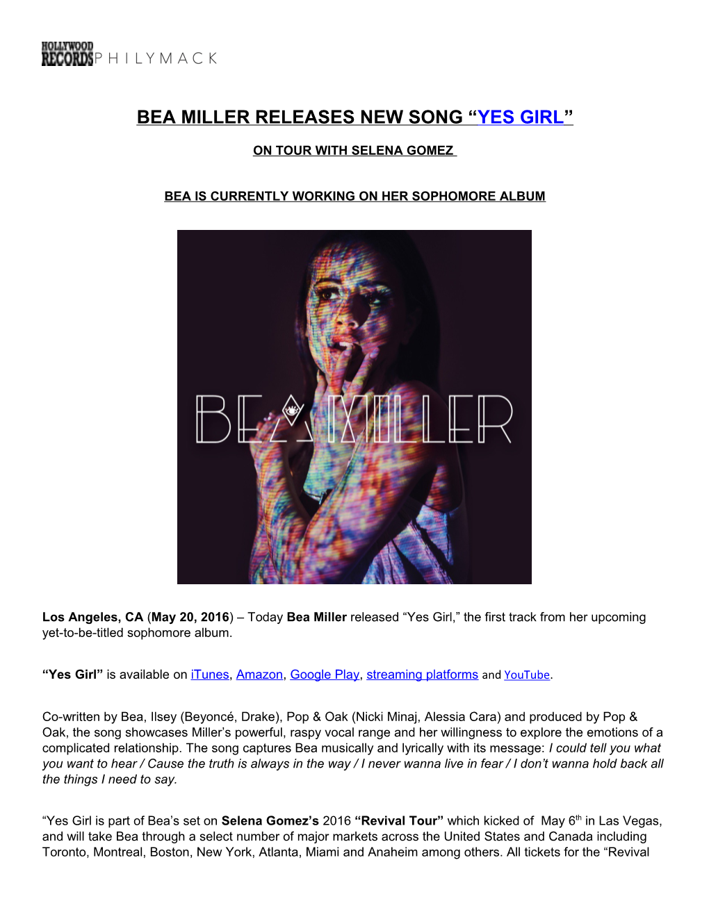 Bea Miller Releases New Song Yes Girl