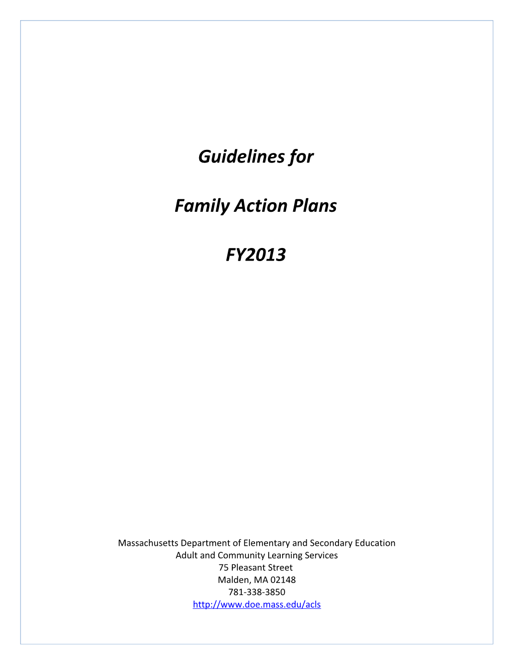 Guidelines for Family Action Plans