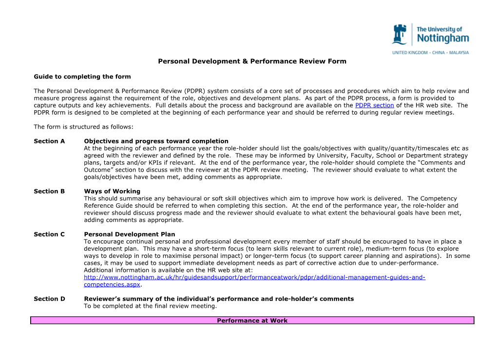 Personal Development & Performance Review Form