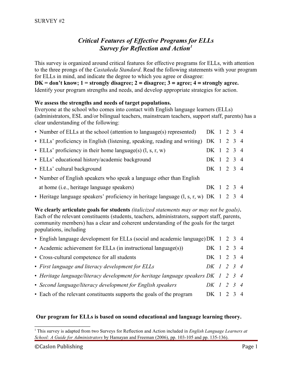 Critical Features of Effective Programs for Ells