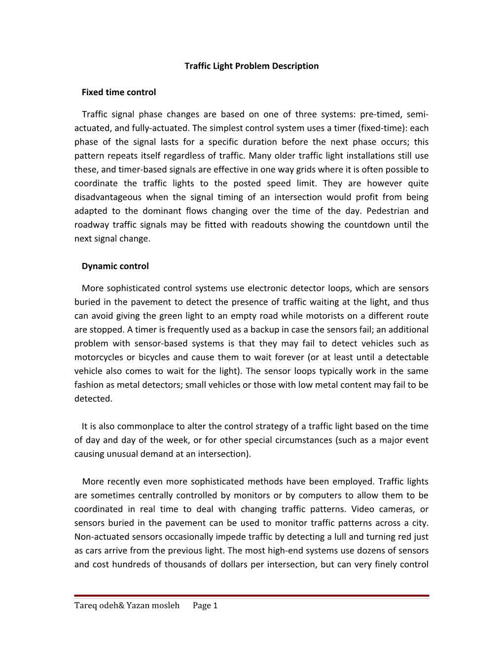 Traffic Light Problem Description