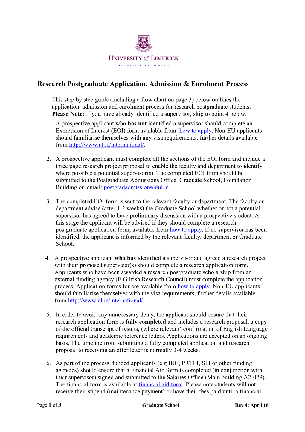 Research Postgraduate Application and Admissions Procedures