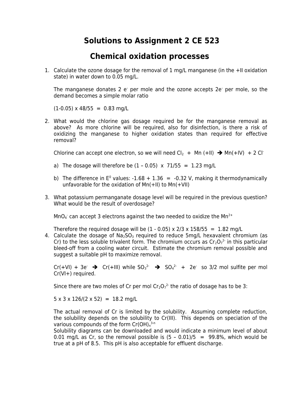 Solutions to Assignment 2 CE 523