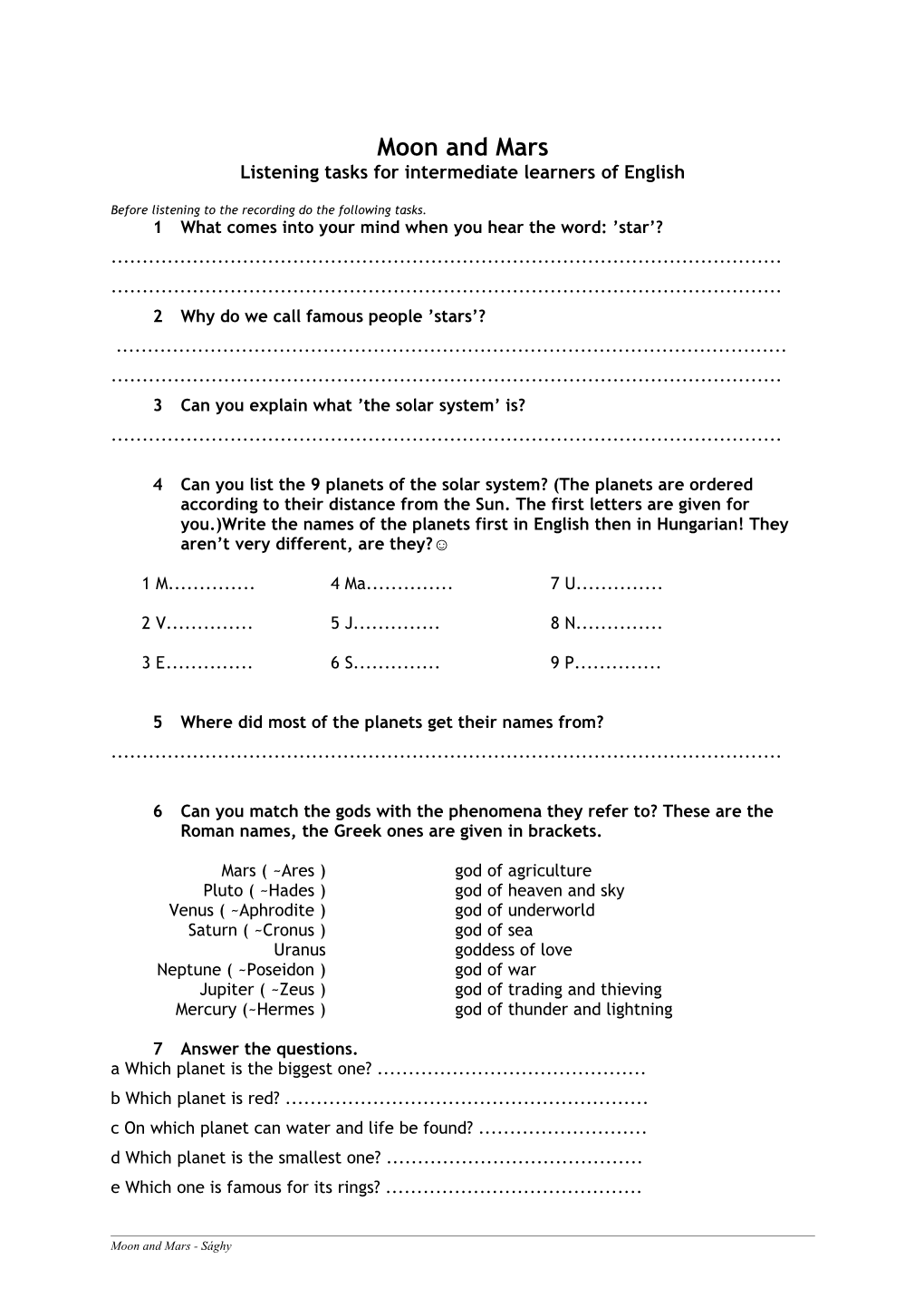 Listening Tasks for Intermediate Learners of English