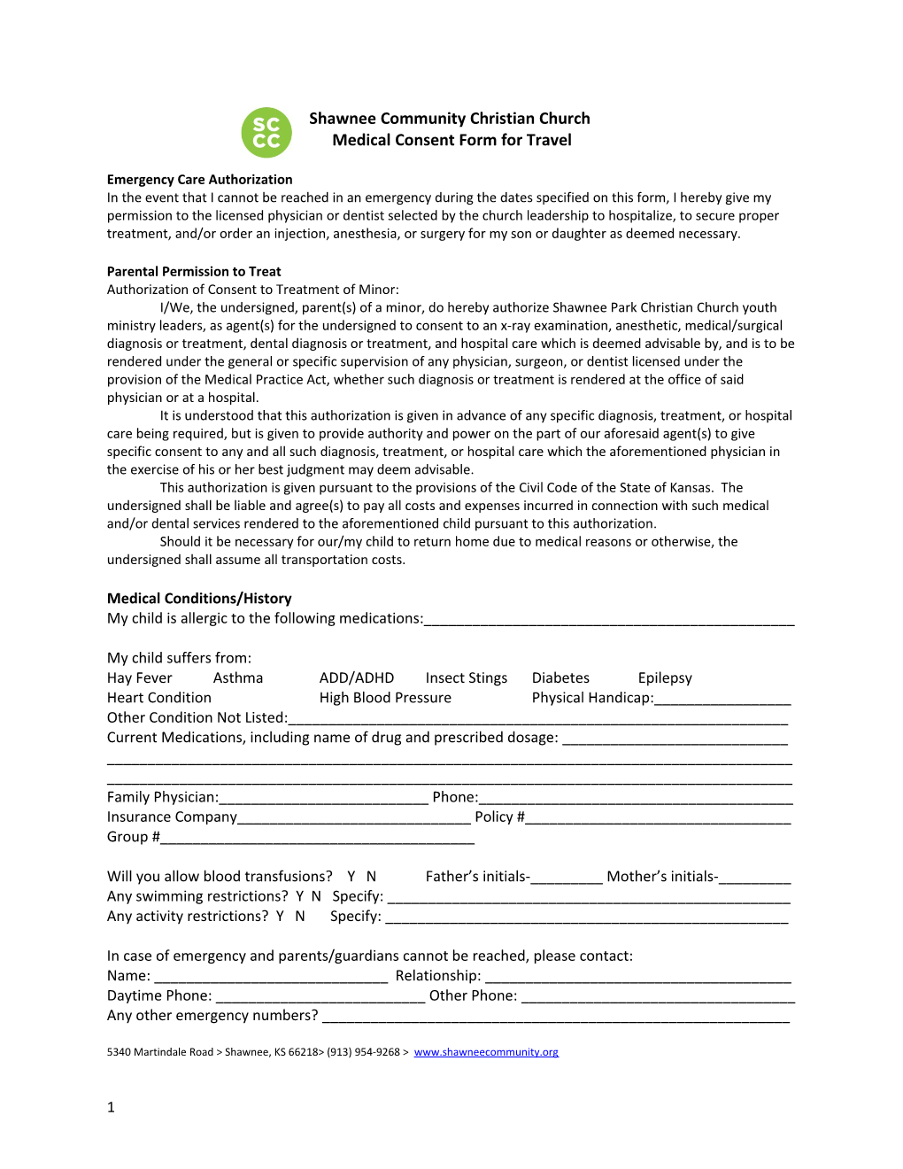 Medical Consent Form for Travel