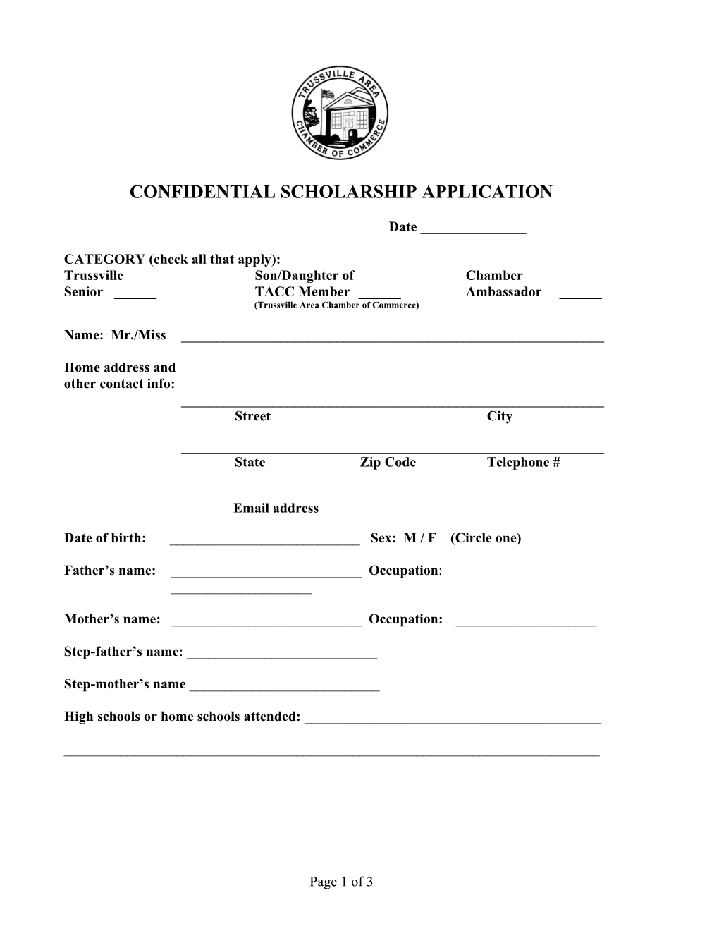 Confidental Scholarship Application