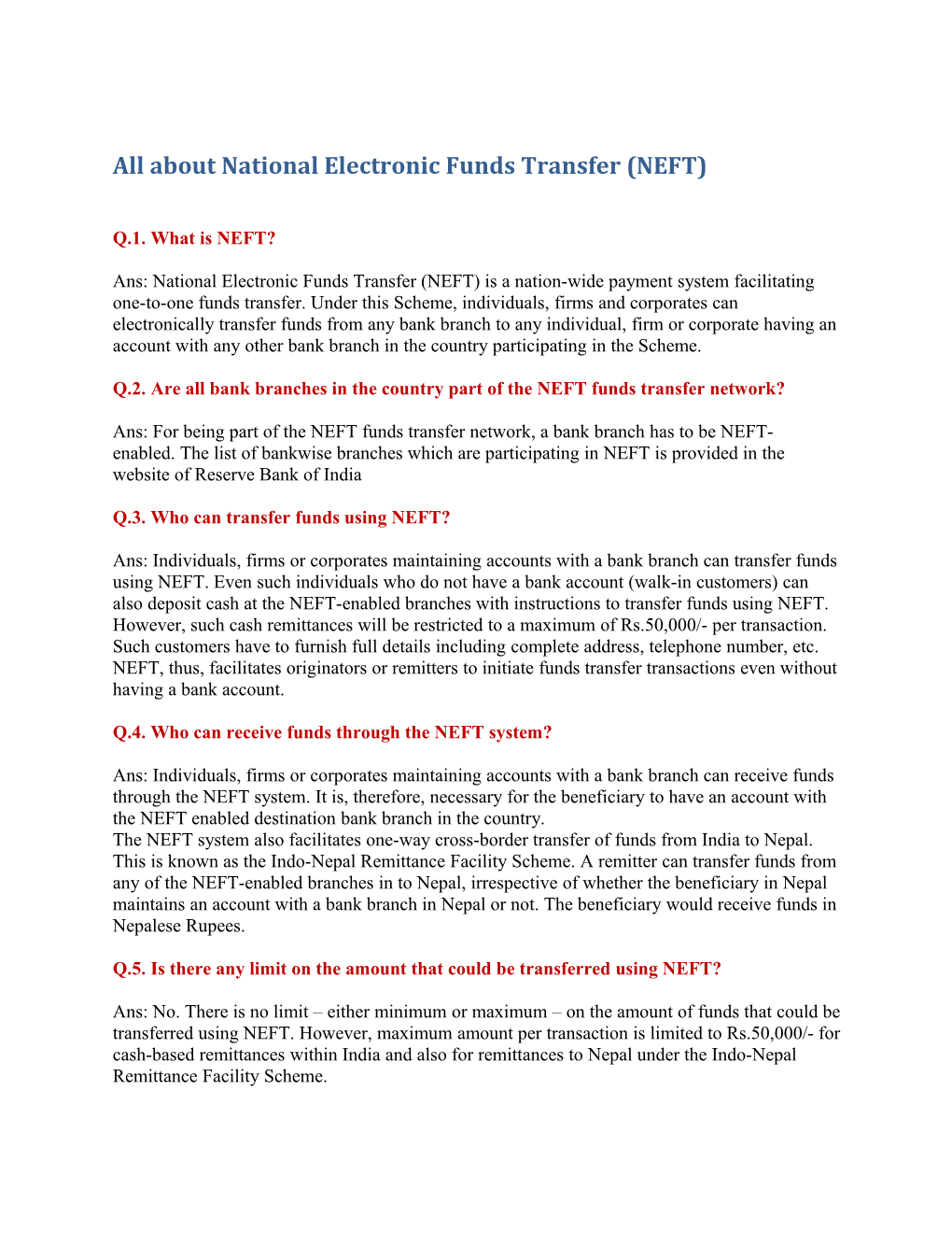 All About National Electronic Funds Transfer (NEFT)