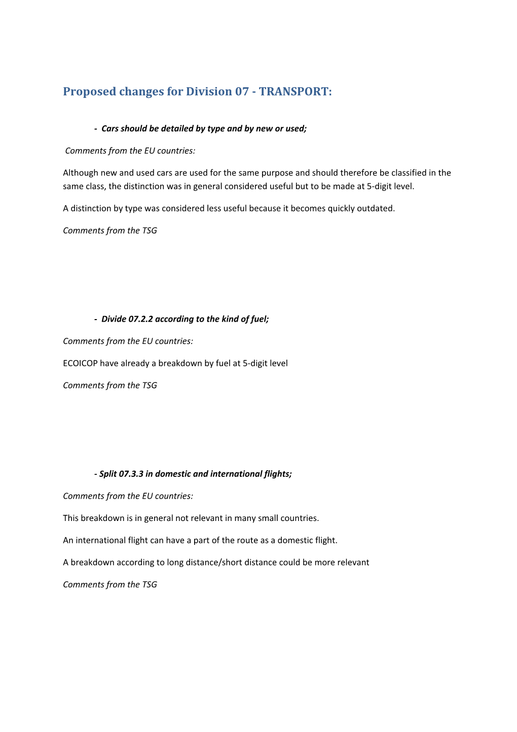 Proposed Changes for Division 07 - TRANSPORT