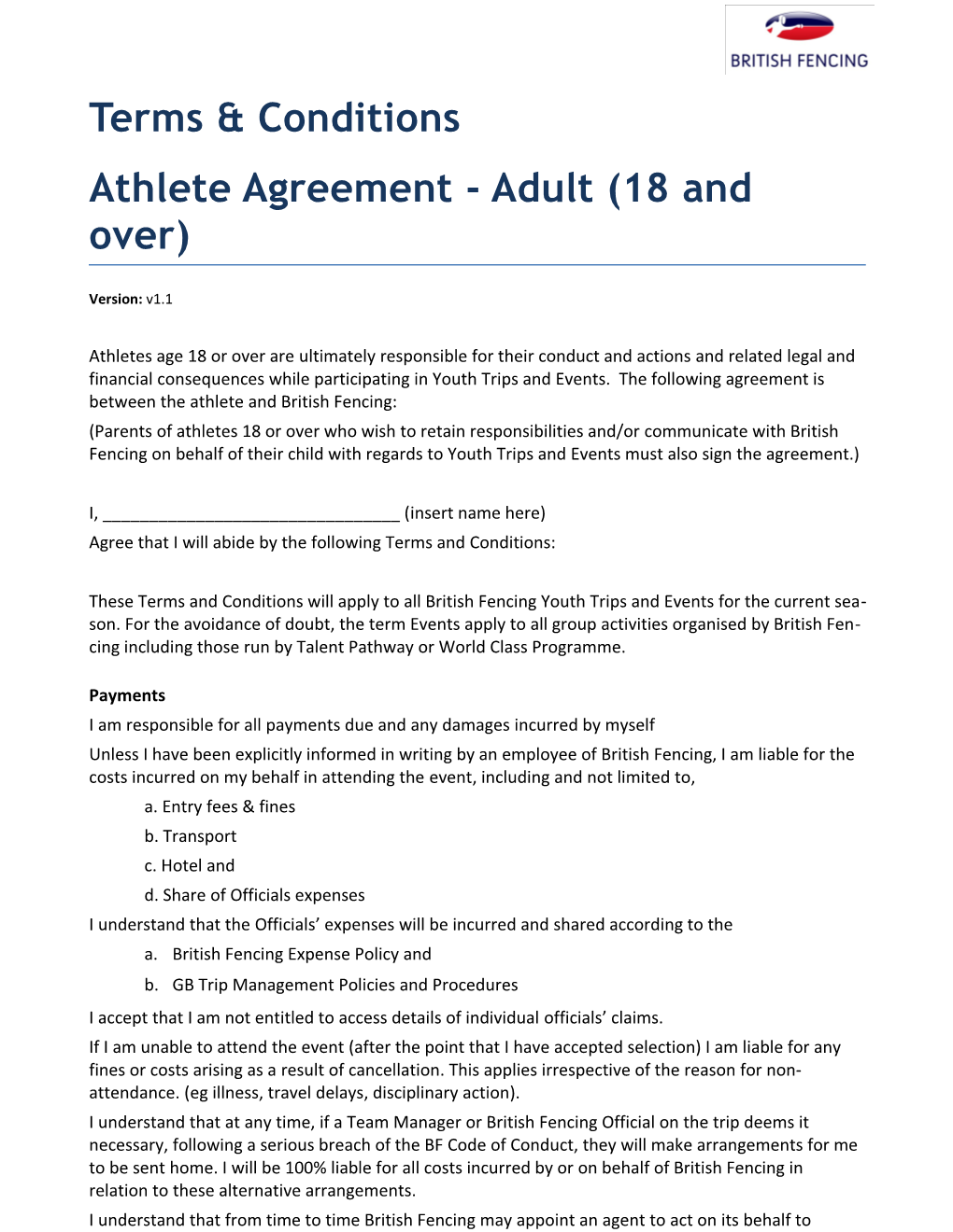 Athleteagreement - Adult(18 and Over)