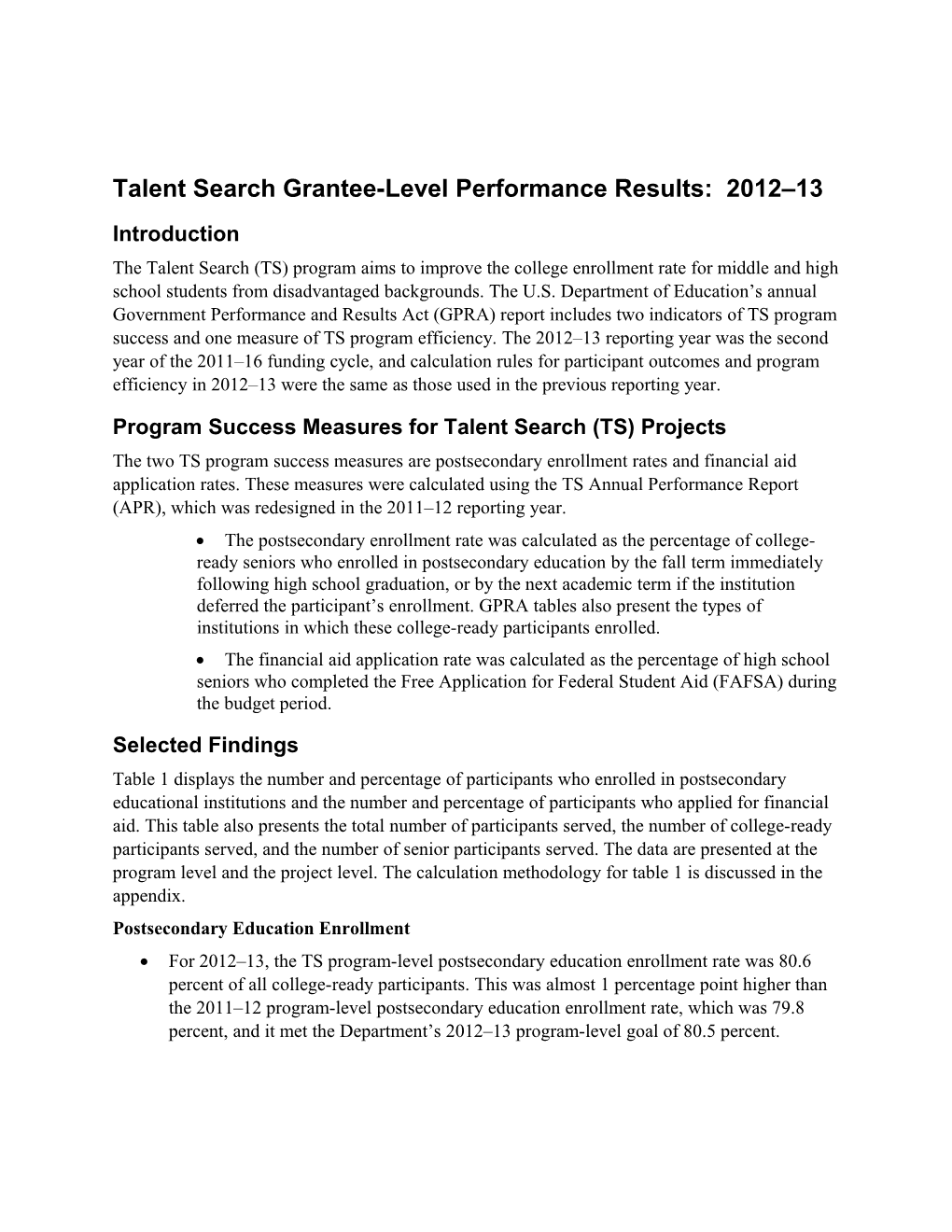 Talent Search Program - Discussion of Grantee-Level Performance Data Results for 2012-14