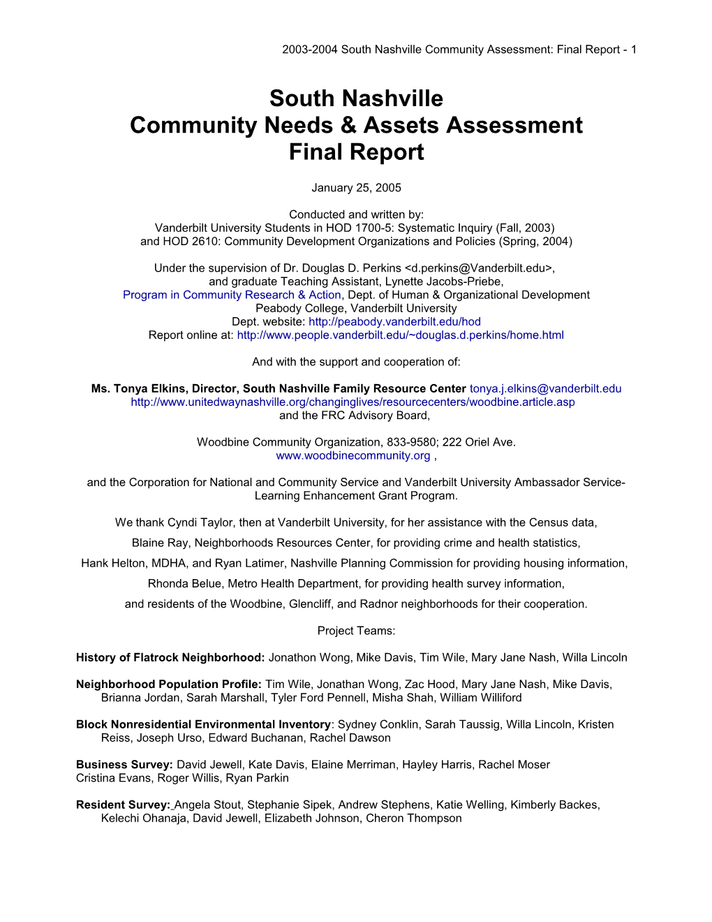 2003-2004 Southnashvillecommunity Assessment: Final Report - 1