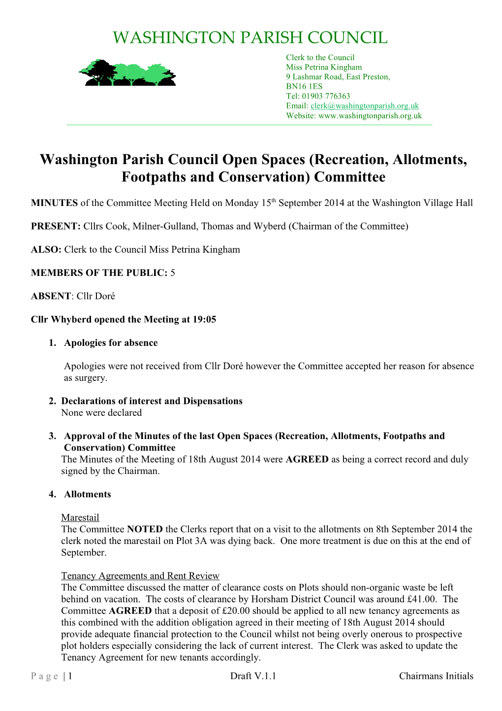 Washington Parish Council Open Spaces (Recreation, Allotments