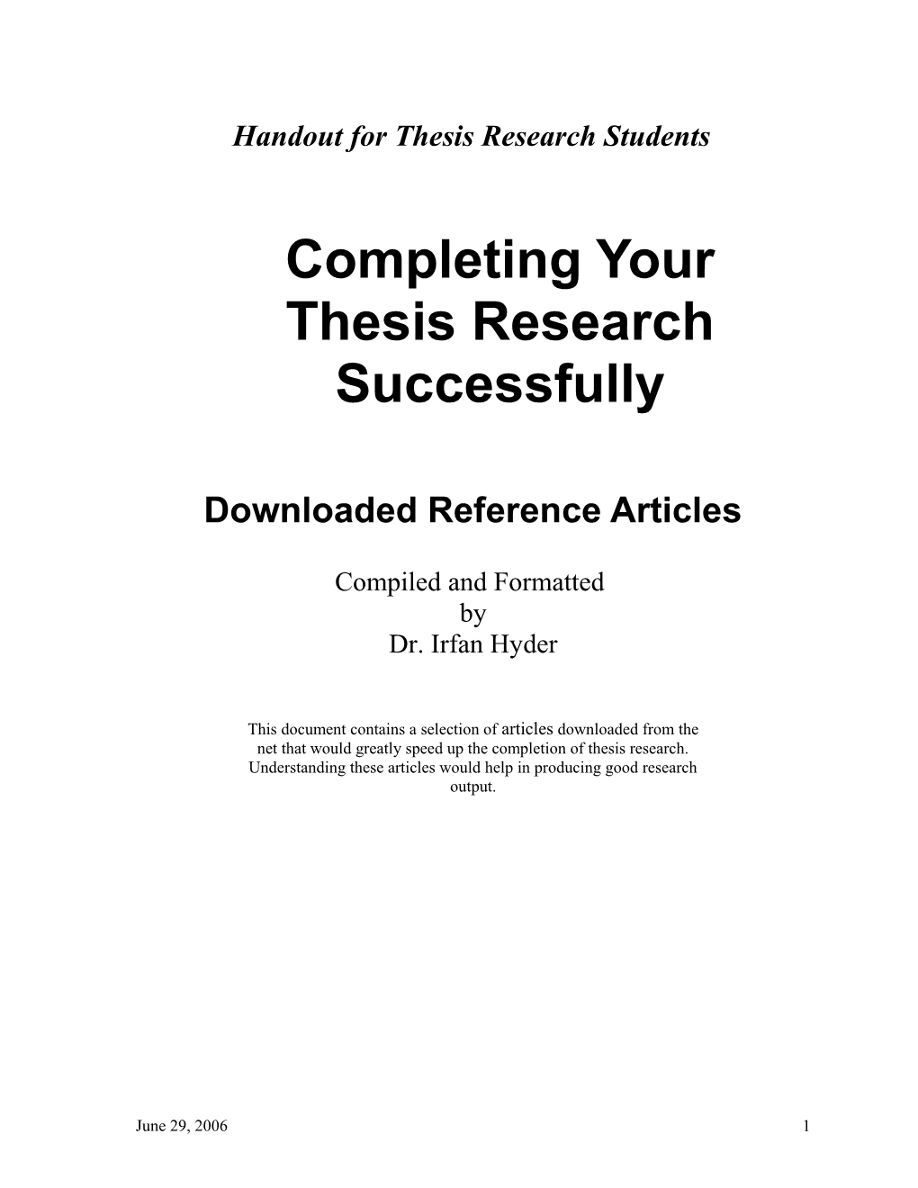 Handout for Thesis Research Students