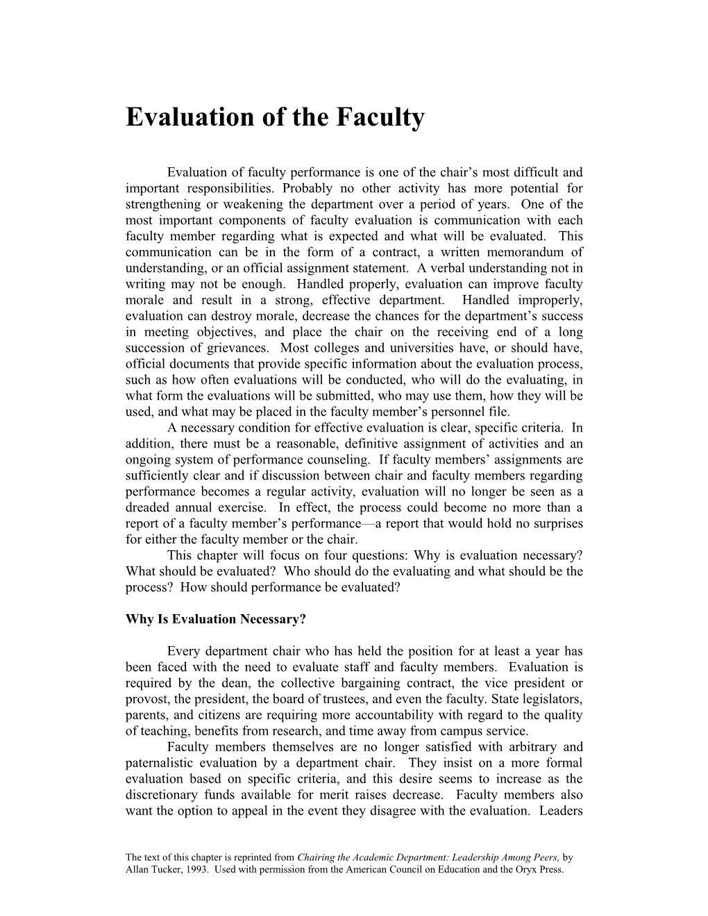 Evaluation of the Faculty