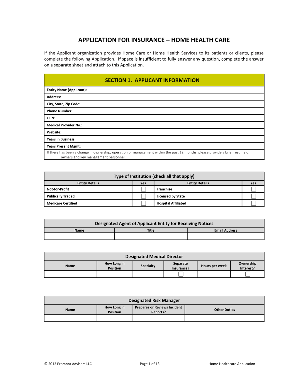 Application for Senior Living Care Facilities