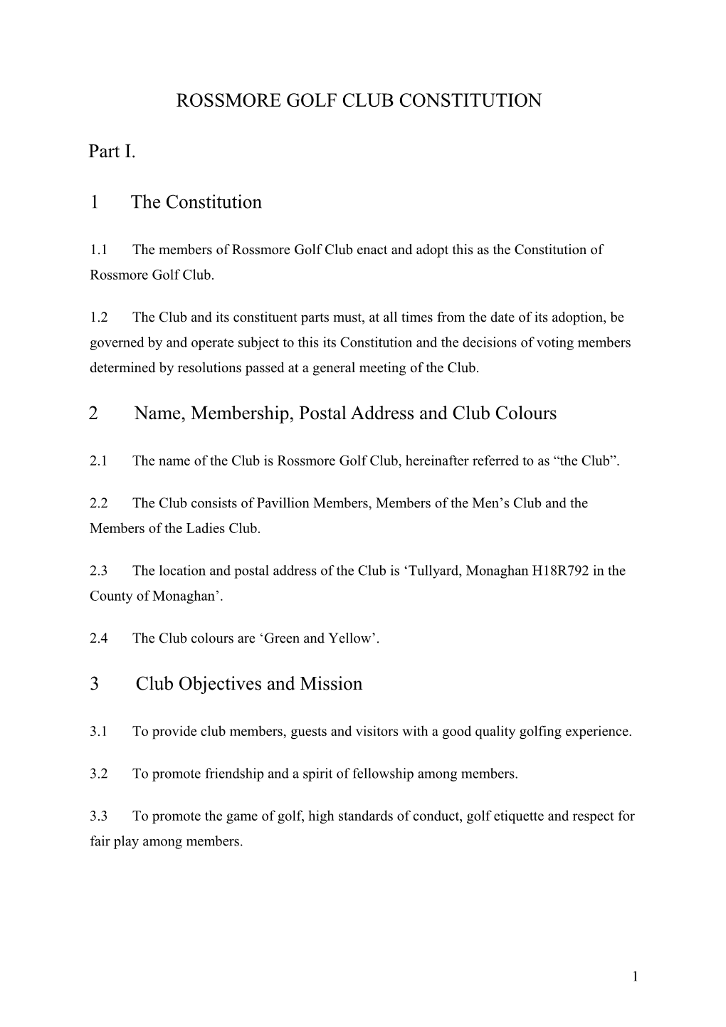 Rossmore Golf Club Constitution