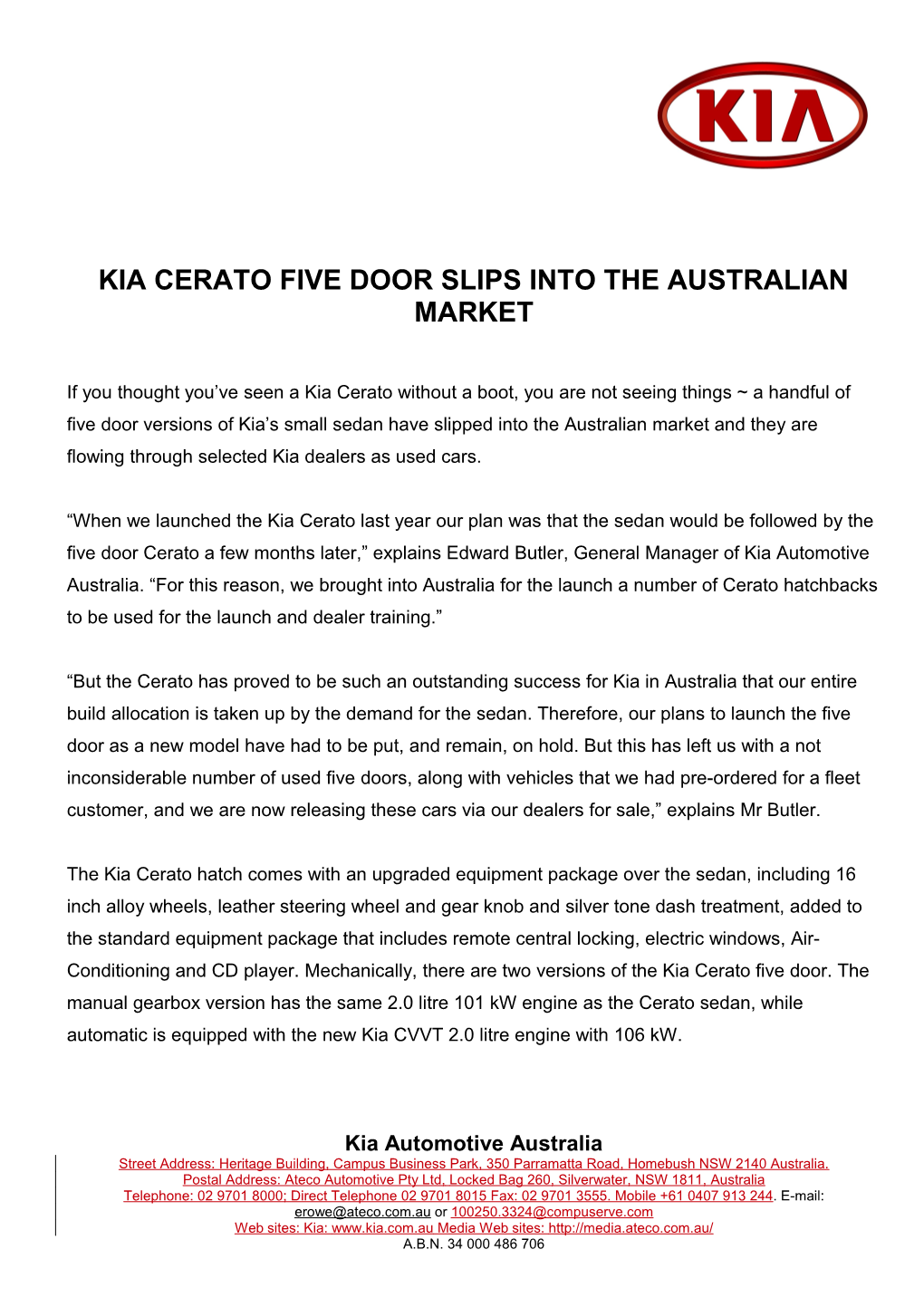 Kia Cerato Five Door Slips Into the Australian Market