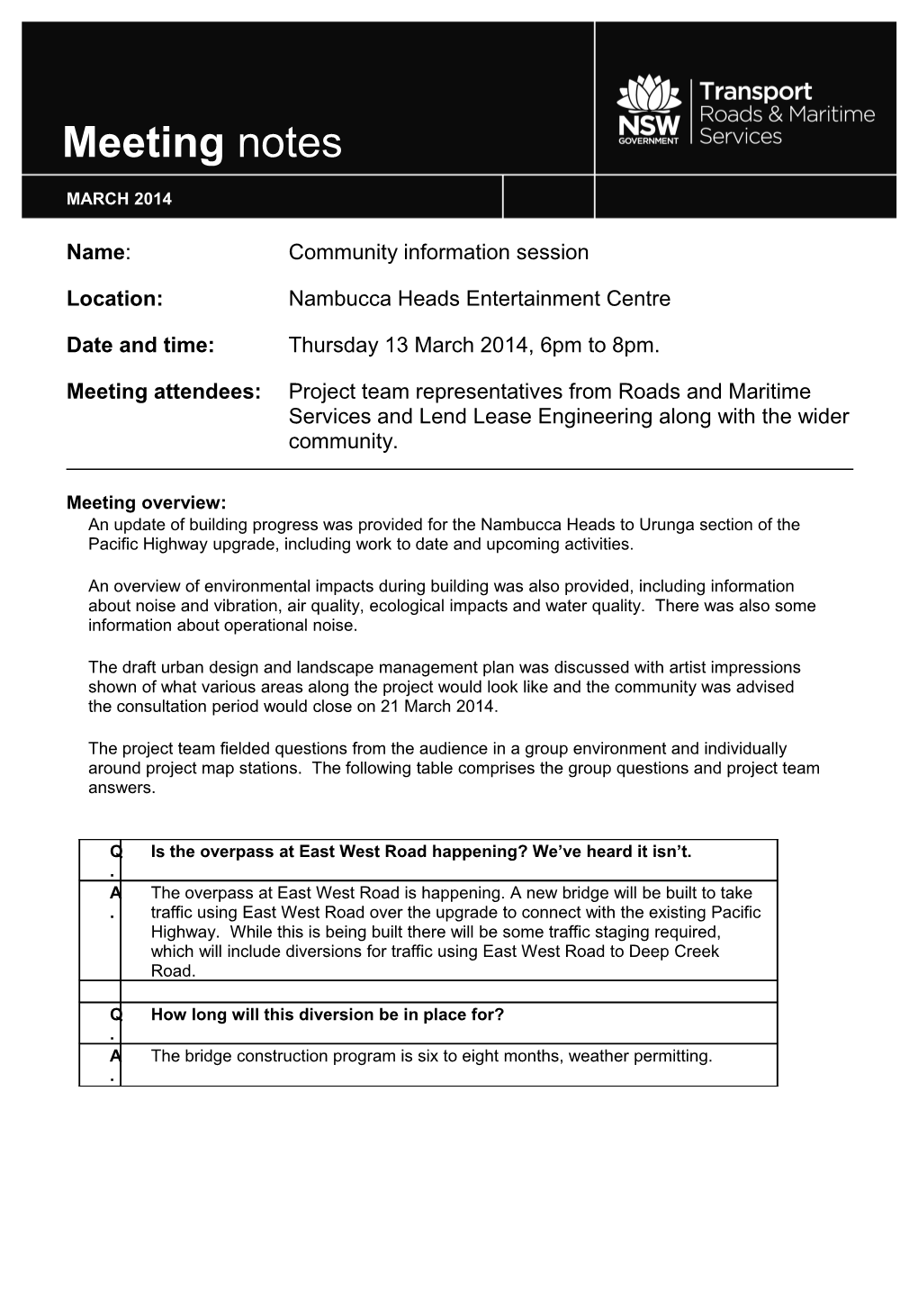 Meeting Notes - Thursday 13 March 2014, 6Pm to 8Pm