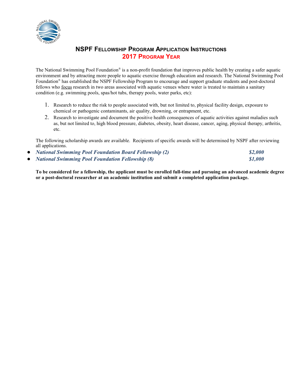 NSPF Fellowship Program Application Instructions