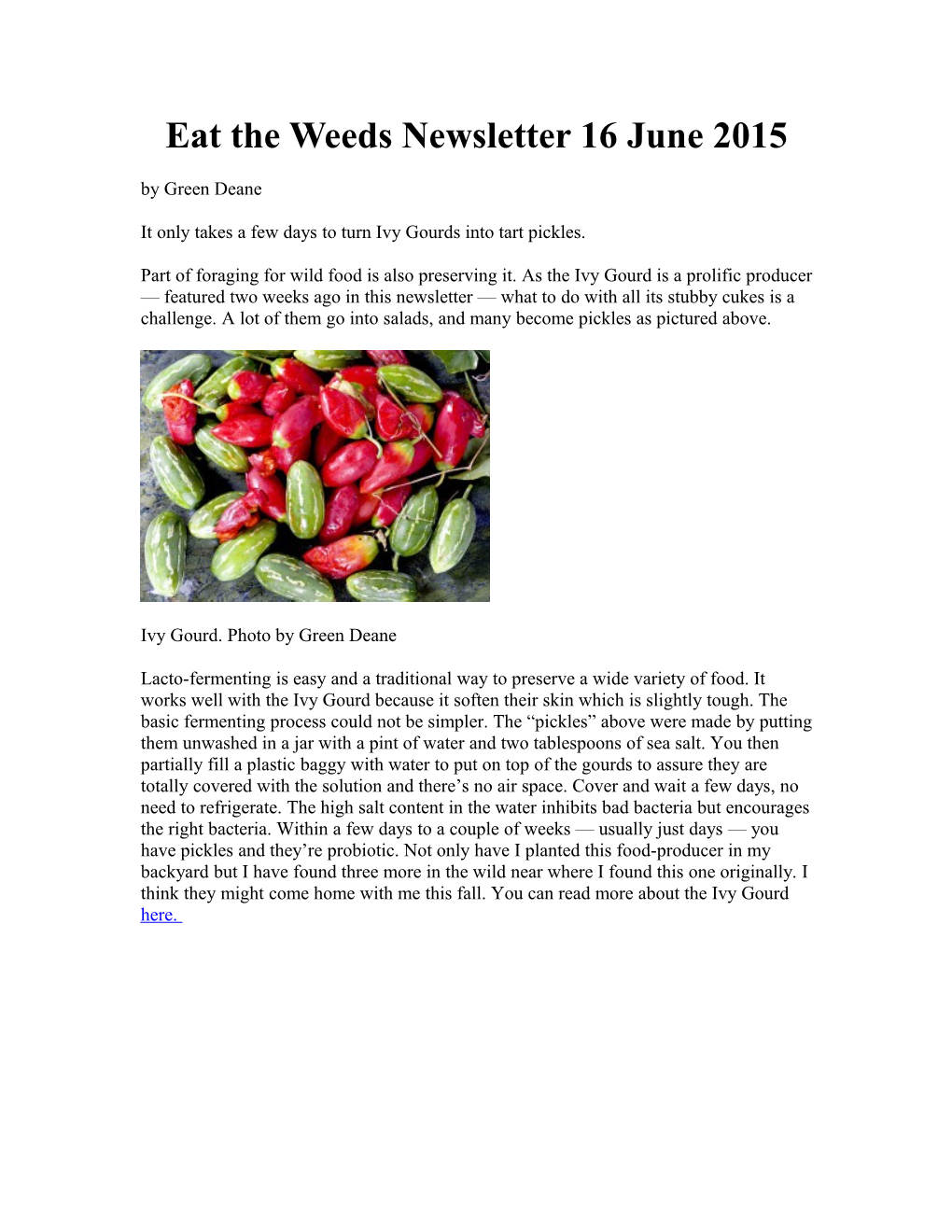 Eat the Weeds Newsletter 16 June 2015
