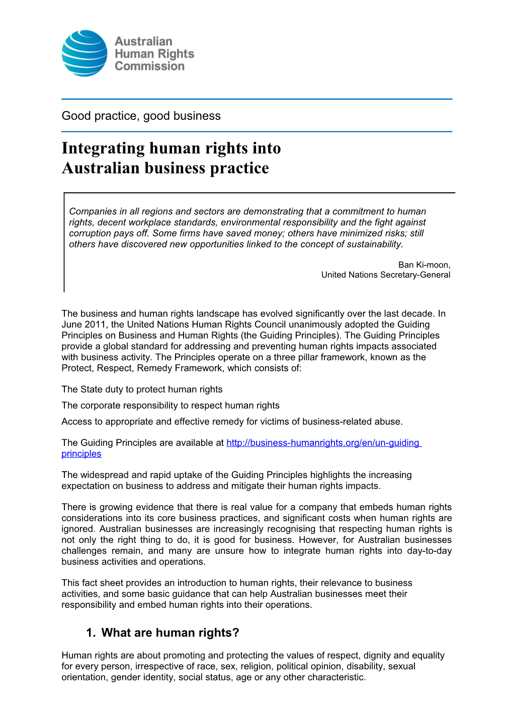 Integrating Human Rights Into Australian Business Practice