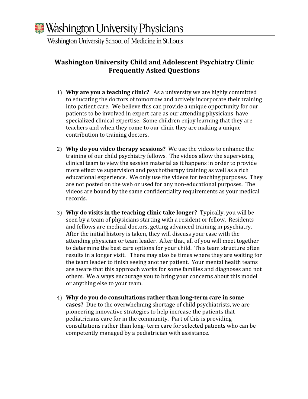 Washington University Child and Adolescent Psychiatry Clinic