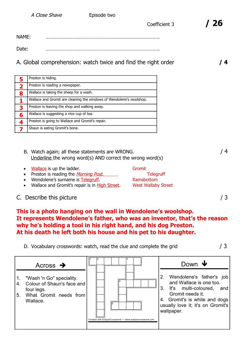 A. Global Comprehension: Watch Twice and Find the Right Order / 4