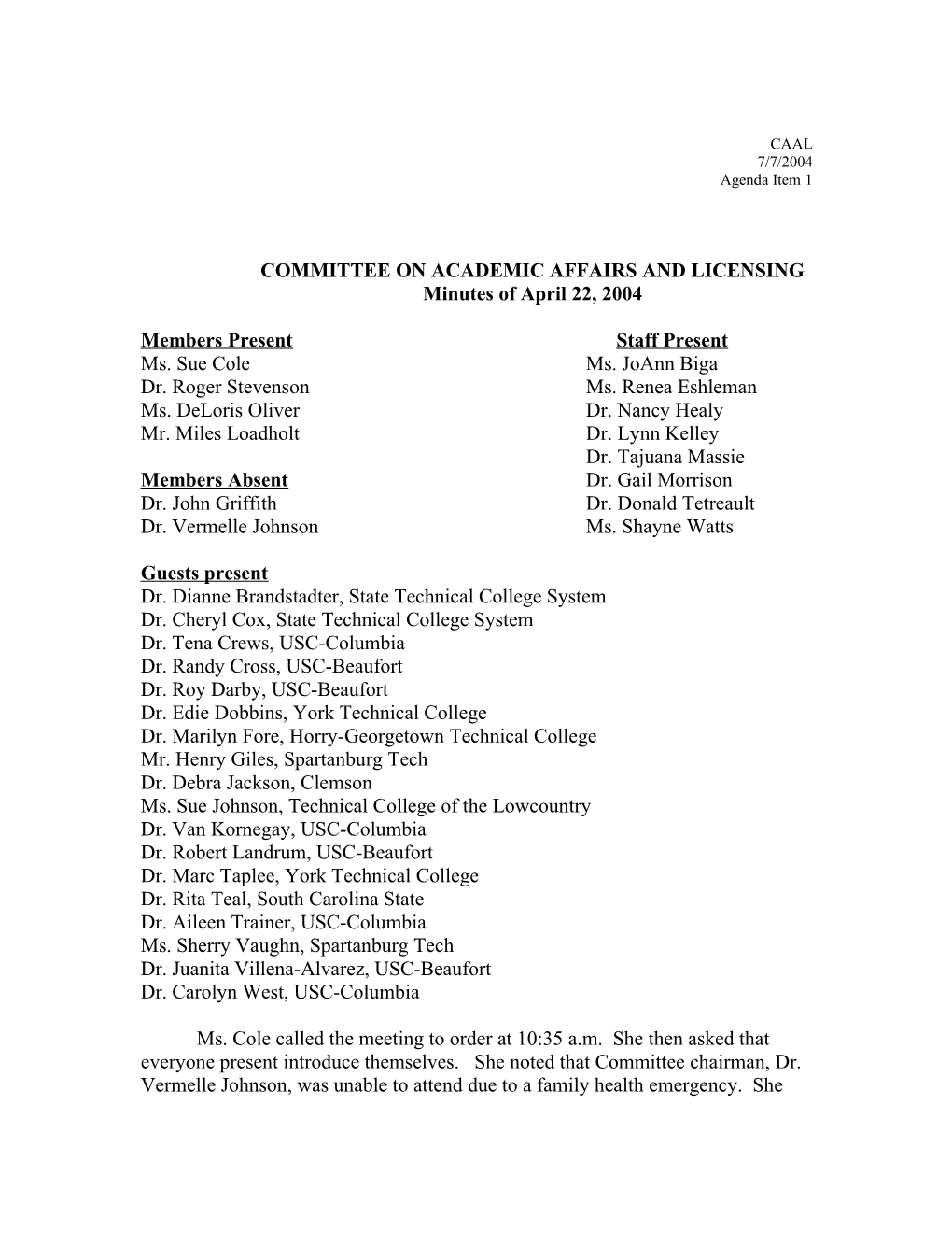 Committee on Academic Affairs and Licensing