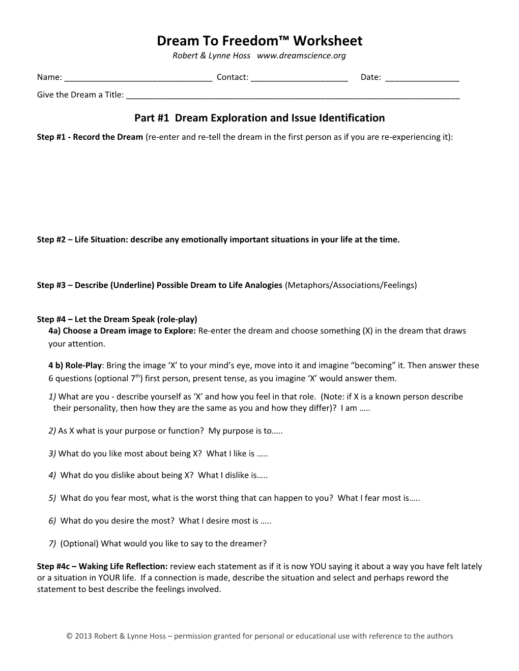 Dream to Freedom Worksheet