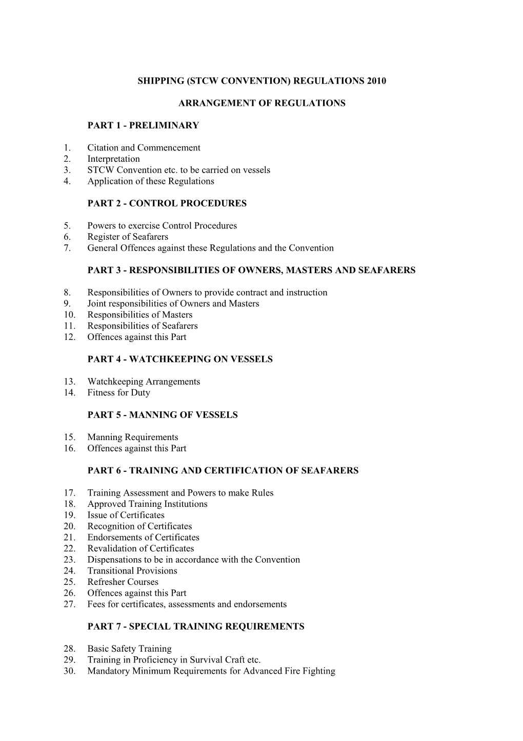 Shipping (Stcw Convention) Regulations 2010