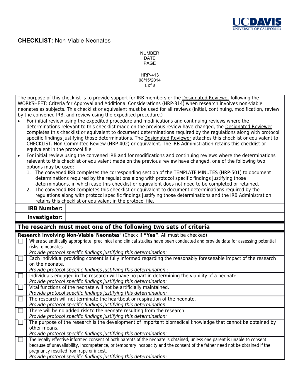 CHECKLIST: Non-Viable Neonates