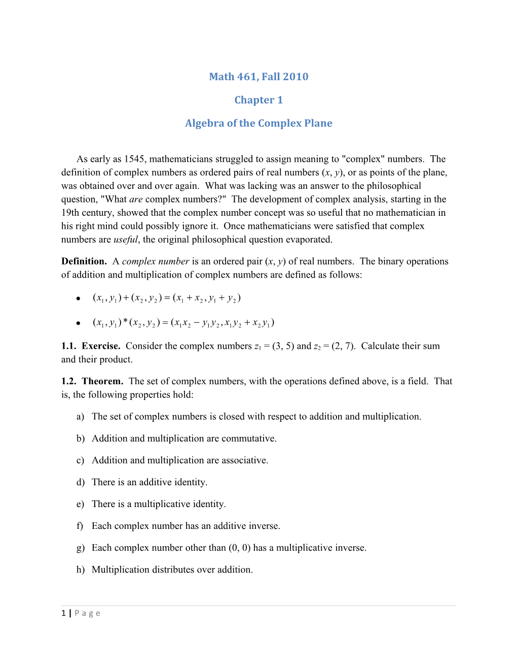 Algebra of the Complex Plane