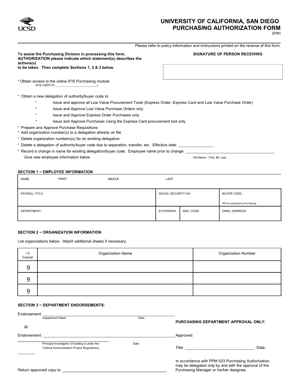 Purchasing Authorization Form