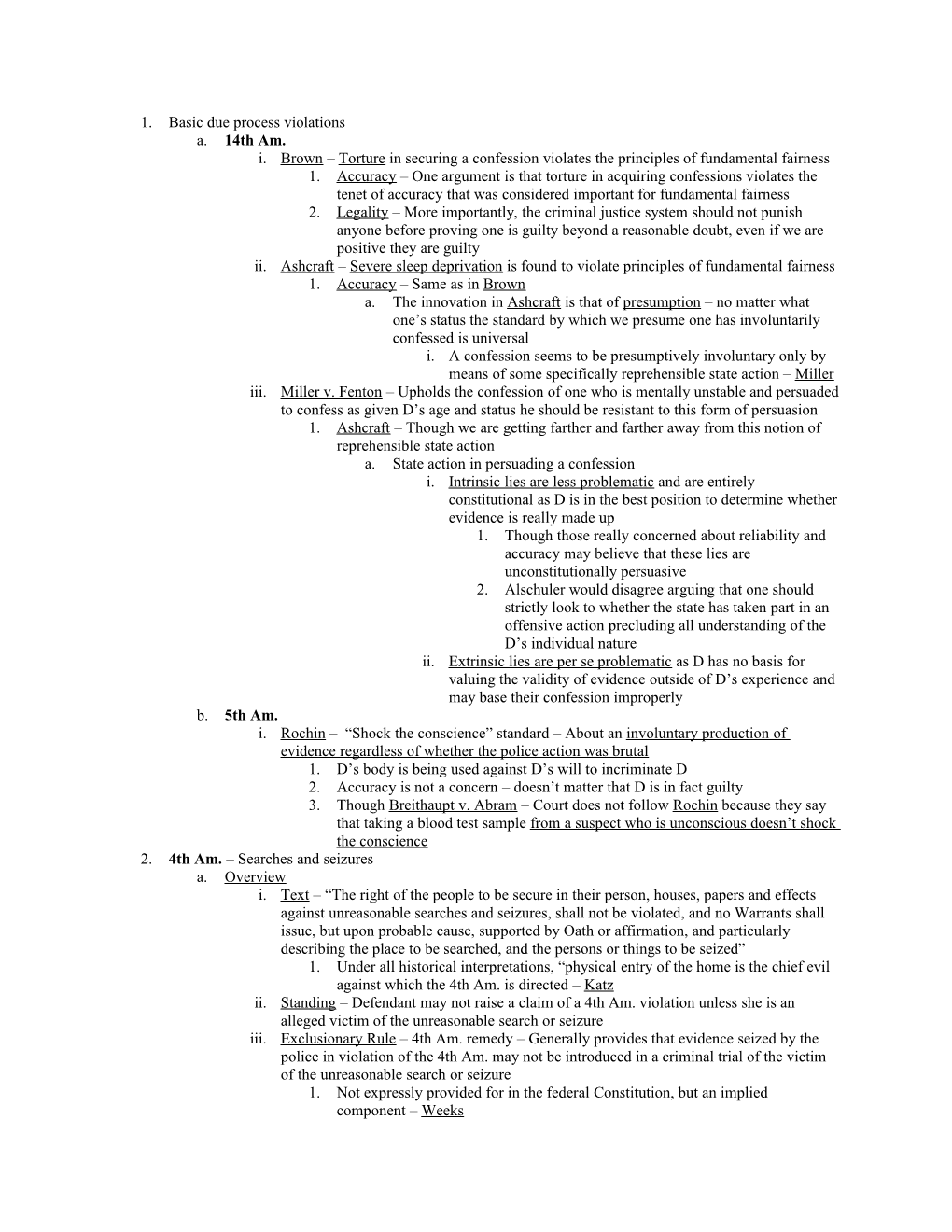 Criminal Procedure I Final Exam Outline