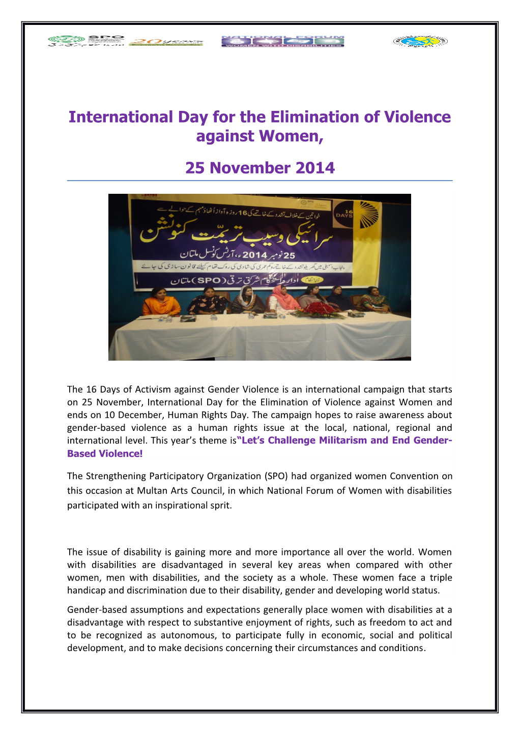 International Day for the Elimination of Violence Against Women