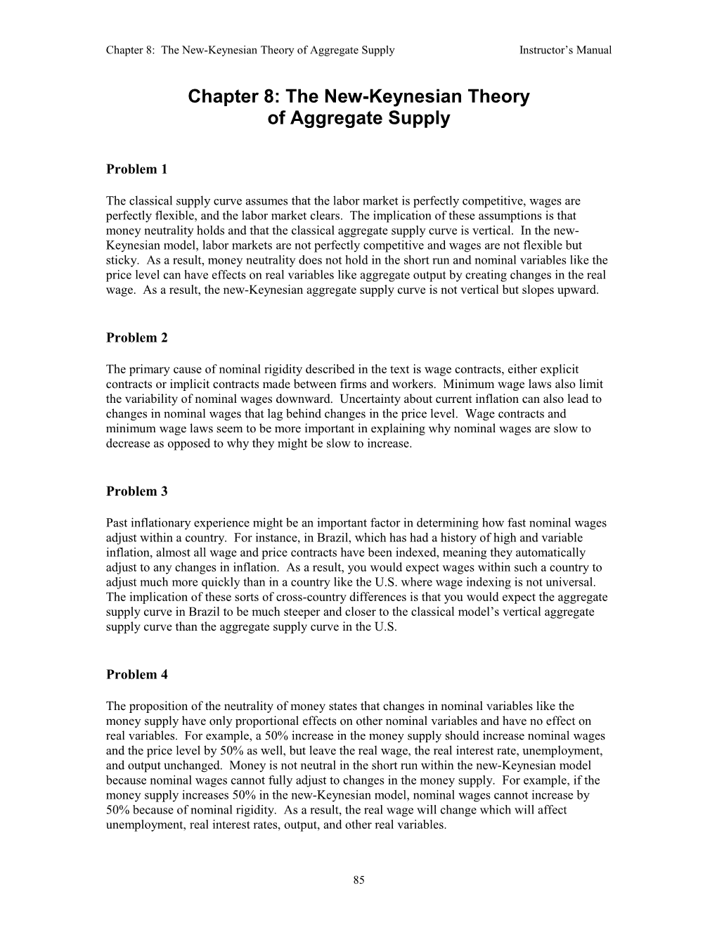 Chapter 8: the New-Keynesian Theory of Aggregate Supplyinstructor S Manual