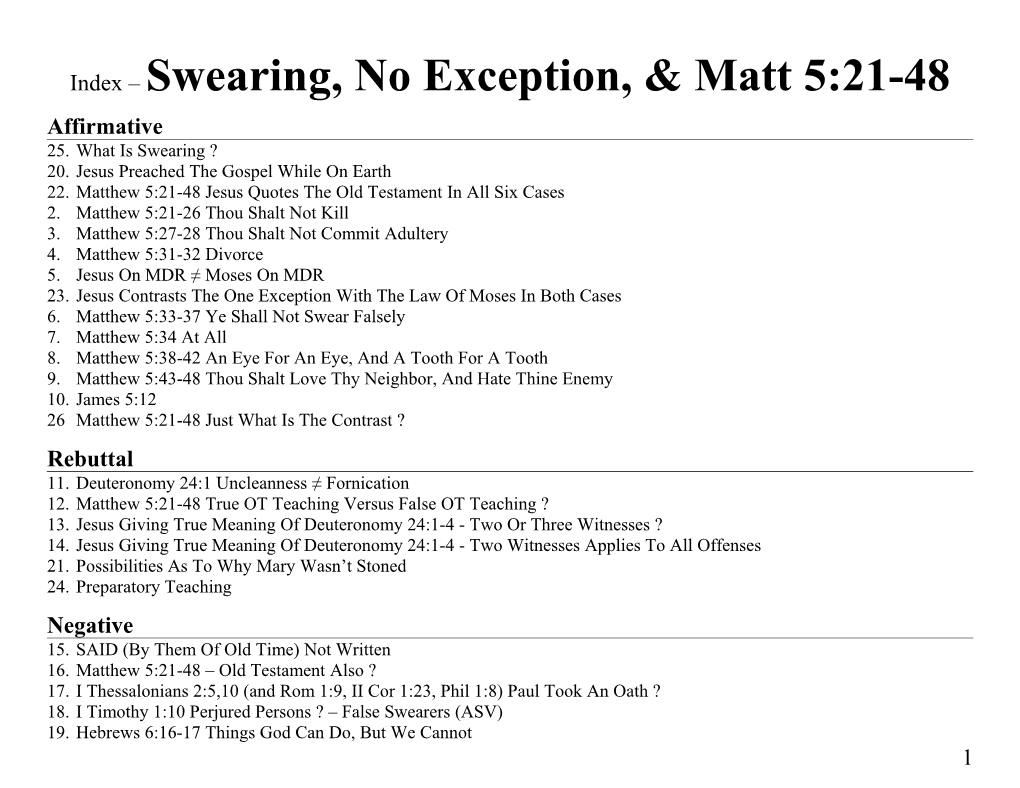 Index Swearing, No Exception, & Matt 5:21-48