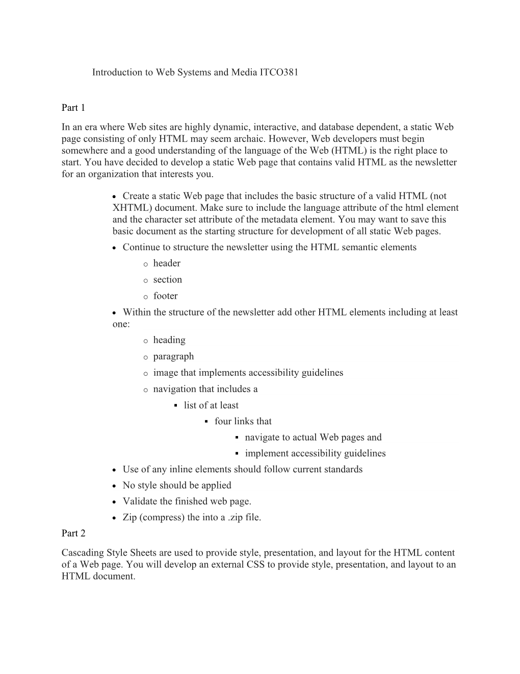 Introduction to Web Systems and Media ITCO381