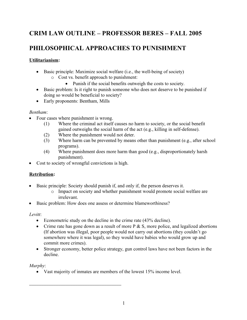 Crim Law Outline Professor Beres Fall 2005