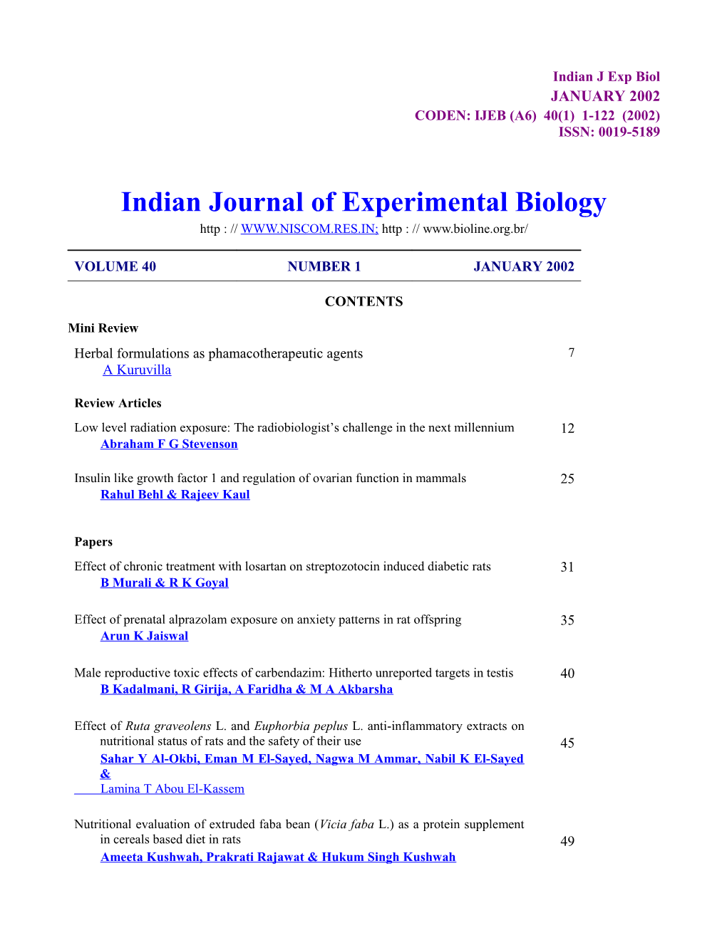 Indian J Exp Biol