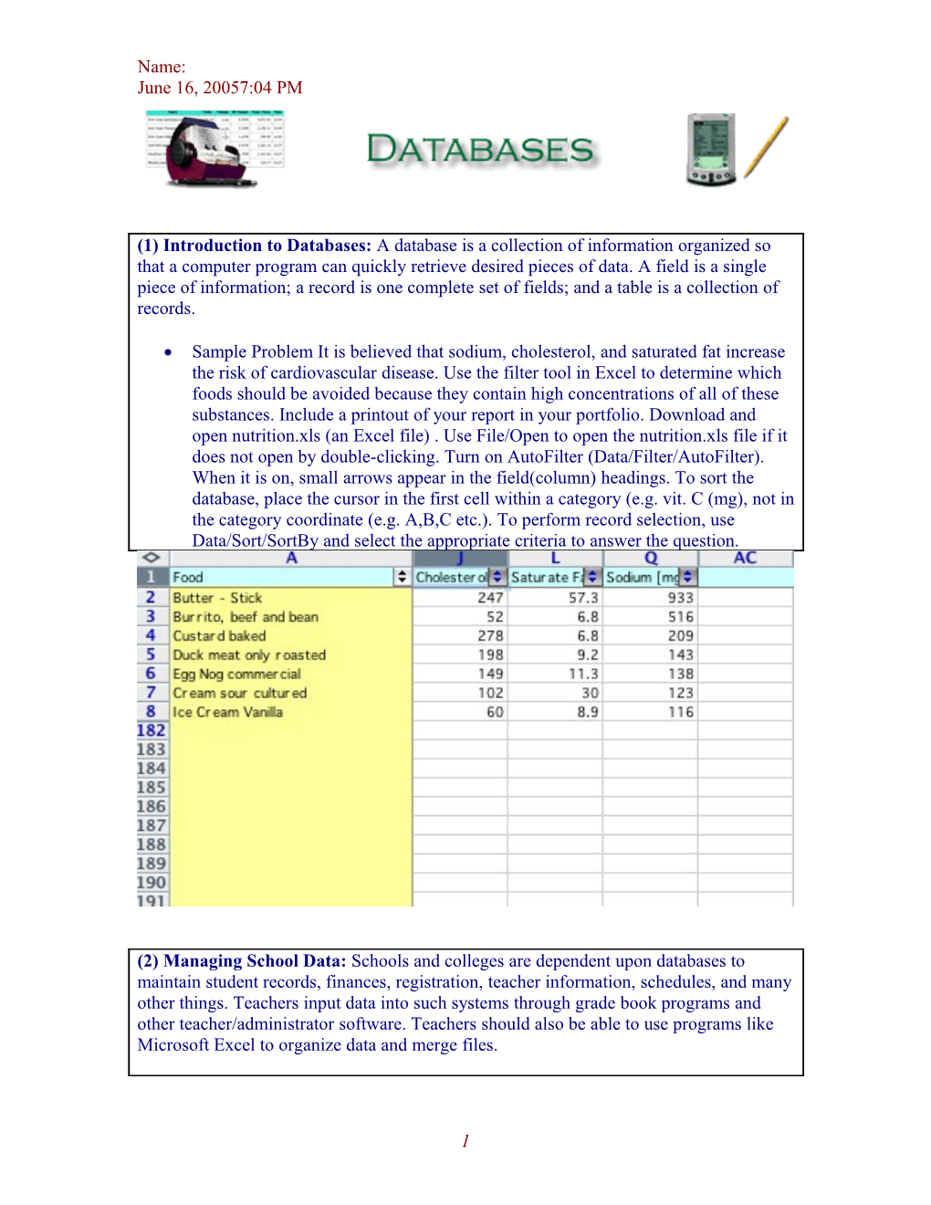 Sample Problem It Is Believed That Sodium, Cholesterol, and Saturated Fat Increase The