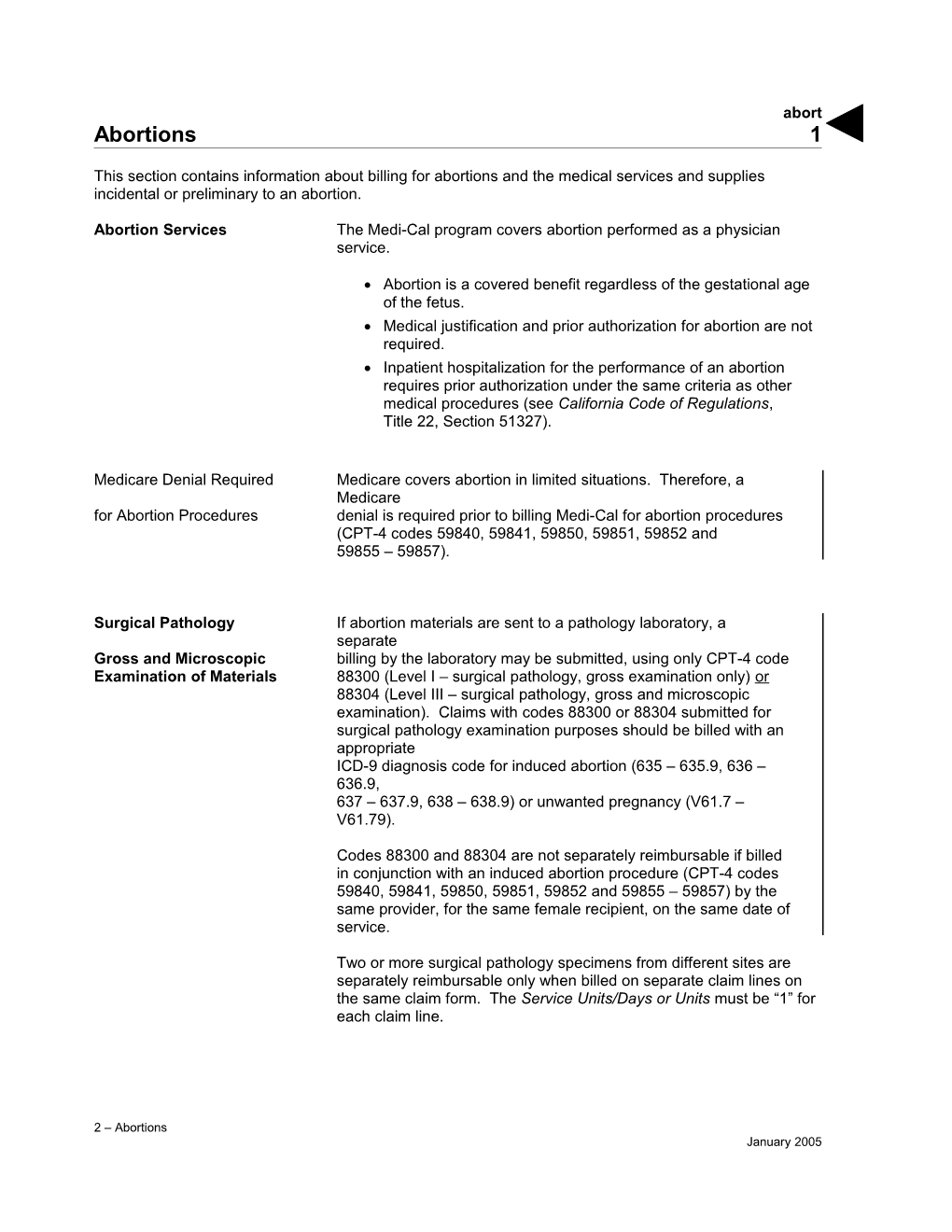 Abortion Services the Medi-Cal Program Covers Abortion Performed As a Physician Service