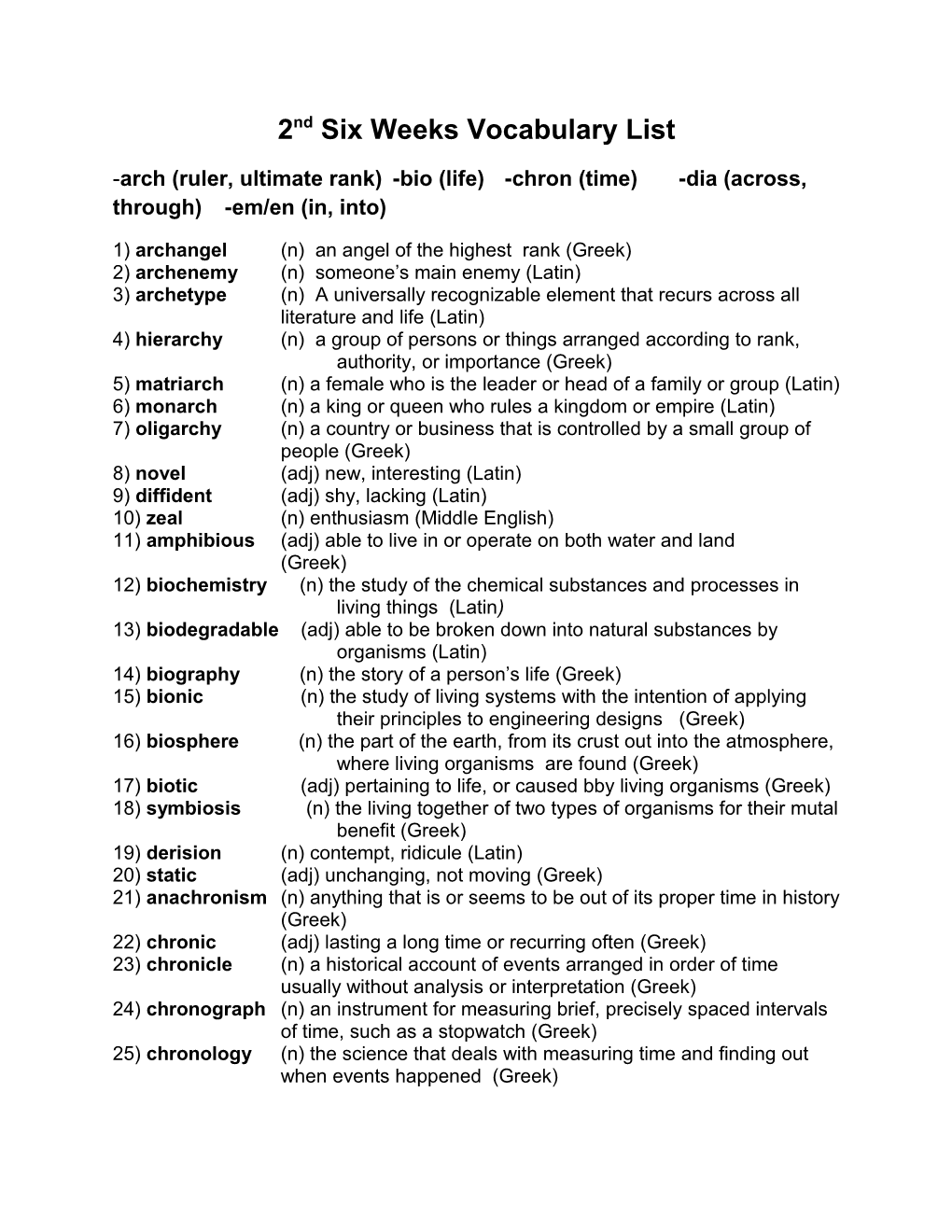 2Nd Six Weeks Vocabulary List